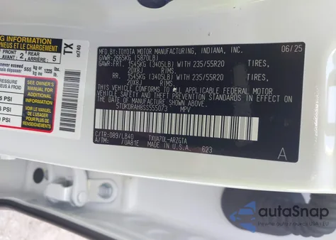 2025 Toyota Highlander Limited from USA, damaged, VIN 5TDKDRAH8SS555073